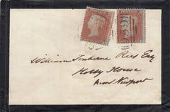 141518 1855 MOURNING ENVELOPE CLIFTON, BRISTOL TO NEWPORT WITH DIE 1 1D PL.203 (SG17) X 2.