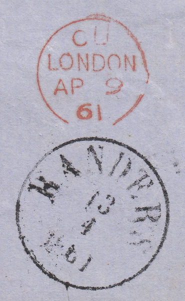 141534 1861 MAIL LEITH TO DENMARK, POSTED UNPAID WITH 'LEITH/221' DUPLEX AT UPPER RIGHT.