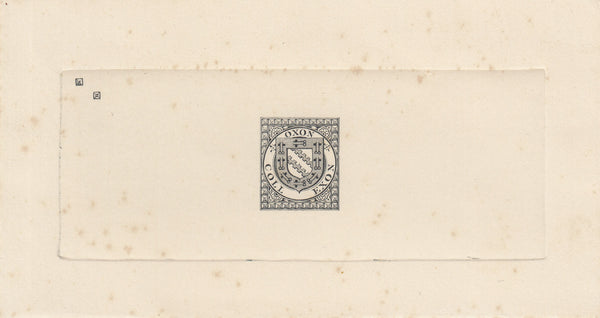 141543 1897 PROFESSOR NAPIER EXETER COLLEGE, OXFORD DIE PROOF IN BLACK ON WHITE THICK SOFT CARTRIDGE PAPER (CS3).