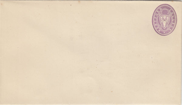 141548 1876 HERTFORD COLLEGE ½d MAUVE EMBOSSED ENVELOPE GOOD UNUSED.