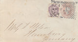 141556 1886 MAIL LONDON TO HAMBURG 1D PINK ENVELOPE UPRATED 1½d LILAC (SG188) HOSTER CANCELLATION.