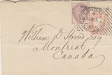 141557 1887 MAIL LONDON TO CANADA, 1D PINK ENVELOPE UPRATED 1½d LILAC (SG188) WITH HOSTER CANCELLATION.
