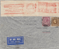 141559  1936 AIRMAIL BIRMINGHAM TO ARGENTINA WITH METER MARKS, KGV 6D (SG426a) AND 1S (SG449).