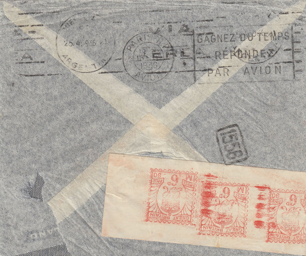 141559  1936 AIRMAIL BIRMINGHAM TO ARGENTINA WITH METER MARKS, KGV 6D (SG426a) AND 1S (SG449).