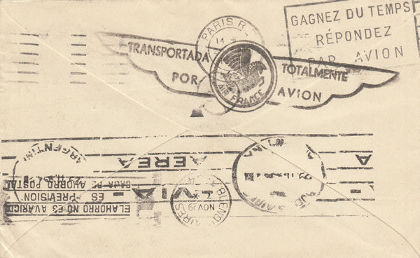 141560 1934 AIRMAIL LONDON TO ARGENTINA WITH KGV 1S (SG429) X 4 AND 'TRANSPORTADA TOTALMENTE/POR AVION' CACHET.