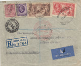 141561 1935 REGISTERED AIRMAIL LONDON TO ARGENTINA WITH 3D (SG443), 6D (SG426a), SEAHORSES 2/6 AND 5S (SG450/451).