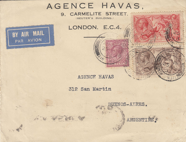 141562 1932 AIRMAIL LONDON TO ARGENTINA VIA PARIS AND DAKAR WITH KGV 6D (SG426a) AND  SEAHORSES 2/6 (SG415a) AND  5S (SG416)/