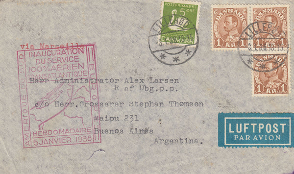 141564 1936 AIRMAIL BIRMINGHAM TO ARGENTINA WITH KGV 6D (SG426a), 1S (SG429) AND 2/6 SEAHORSE (SG450).