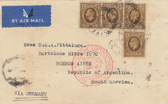 141569 1937 AIRMAIL LIVERPOOL TO ARGENTINA WITH !s PHOTOGRAVURE (SG449) X 4.
