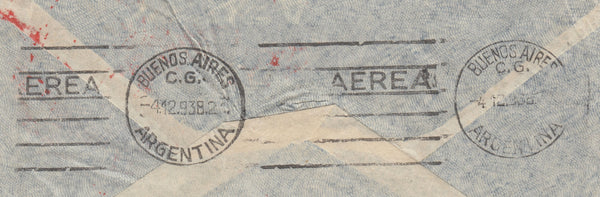 141570 1938 AIRMAIL ENVELOPE LONDON TO ARGENTINA WITH 9D PHOTOGRAVURE (SG447) X 2 AND 2/6 SEAHORSE (SG450).