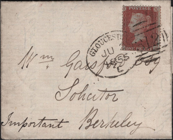 141575 1855 MAIL GLOUCESTER TO BERKELEY 1D (SG24) FINE 'GLOUCESTER/312' SPOON (RA37).