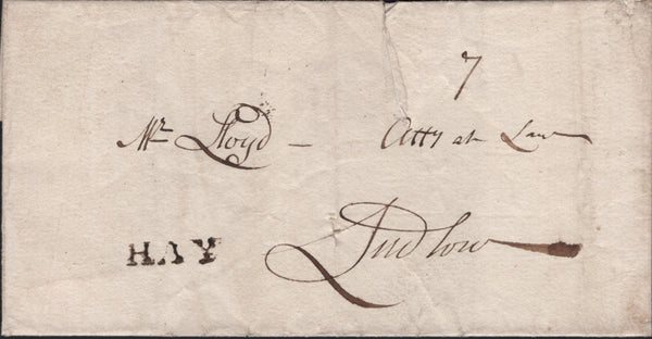 141581 1799 MAIL HAY, BRECON TO LUDLOW WITH 'HAY' HANDSTAMP (W1115).