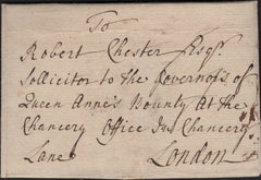141583 1768 MAIL BUILTH, BRECON TO QUEEN ANNE'S BOUNTY IN LONDON WITH 'HAY' HANDSTAMP (W1110) AND REFERENCE TO 'MONMOUTH CARRIER'.