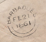 141586 1861 MAIL EDINBURGH TO BARBADOS WITH 6D (SG68).