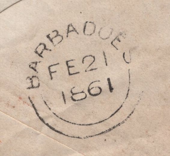 141586 1861 MAIL EDINBURGH TO BARBADOS WITH 6D (SG68).