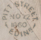 141589 1860 THREE COLOUR COMBINATION EDINBURGH TO CALIFORNIA WITH 1S PALE GREEN (SG73) 2D BLUE PL.8 (SG45) AND 1D ROSE-RED (SG40).