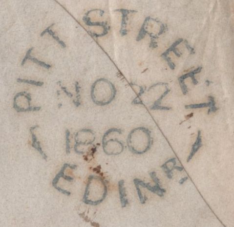 141589 1860 THREE COLOUR COMBINATION EDINBURGH TO CALIFORNIA WITH 1S PALE GREEN (SG73) 2D BLUE PL.8 (SG45) AND 1D ROSE-RED (SG40).