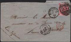 141590 1872 MAIL BUTE DOCKS, CARDIFF TO FRANCE WITH 3D ROSE PL.8 (SG103).