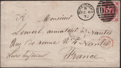 141591 1872 MAIL BUTE DOCKS, CARDIFF TO FRANCE WITH 3D ROSE PL.7 (SG103).