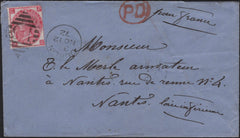 141594 1872 MAIL DUBLIN TO FRANCE 3D ROSE PL.8 (SG103).