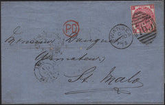 141595 1873 MAIL SWANSEA TO ST MALO WITH 3D ROSE PL.10 (SG103).