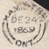 141605 1869 MAIL LONDON TO ONTARIO, CANADA WITH 1D (SG43) AND 6D (SG108).