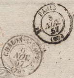 141606 1857 MAIL LONDON TO CHALON, FRANCE WITH 2D BLUE (SG35) AND 6D LILAC (SG68).