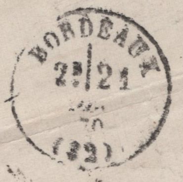 141613 1870 MAIL LONDON TO BORDEAUX WITH 3D ROSE (SG103) PL.5.