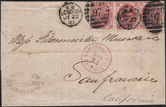 141615 1871 MAIL LONDON TO SAN FRANCISCO, CALIFORNIA WITH 3D ROSE PL.6 (SG103) X 3.