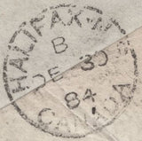 141622 1884 MAIL GIBRALTAR TO NOVA SCOTIA, CANADA WITH 2½D LILAC (SG190).