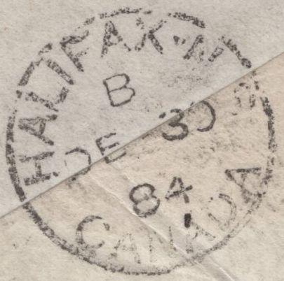 141622 1884 MAIL GIBRALTAR TO NOVA SCOTIA, CANADA WITH 2½D LILAC (SG190).