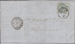 141626 1884 MAIL LONDON TO BORDEAUX WITH 5D GREEN (SG193) CANCELLED SOLELY BY 'LONDON' CDS.