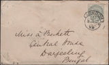 141628 1884 MAIL 'WAR OFFICE' ENVELOPE TO BENGAL WITH 5D GREEN (SG193) 'LONDON/V.R' HOODED CIRCLE AS USED AT THE ROYAL HOUSEHOLD.