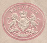 141628 1884 MAIL 'WAR OFFICE' ENVELOPE TO BENGAL WITH 5D GREEN (SG193) 'LONDON/V.R' HOODED CIRCLE AS USED AT THE ROYAL HOUSEHOLD.