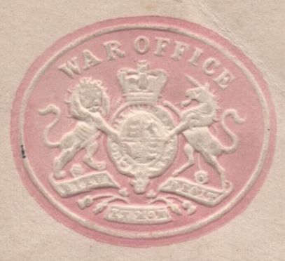 141628 1884 MAIL 'WAR OFFICE' ENVELOPE TO BENGAL WITH 5D GREEN (SG193) 'LONDON/V.R' HOODED CIRCLE AS USED AT THE ROYAL HOUSEHOLD.