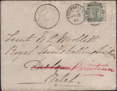 141629 1887 MAIL STOCKWELL, LONDON TO NATAL WITH 6D GREEN (SG194).