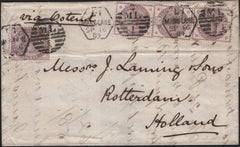 141631 1884 MAIL LONDON TO ROTTERDAM WITH 2½D LILAC (SG190) X 3 PAYING TRIPLE RATE AND 1D LILAC (SG172) LATE FEE.