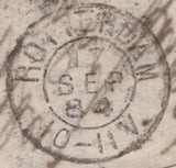 141631 1884 MAIL LONDON TO ROTTERDAM WITH 2½D LILAC (SG190) X 3 PAYING TRIPLE RATE AND 1D LILAC (SG172) LATE FEE.