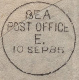 141632 1885 MAIL LONDON TO MAINPURI, NORTH WEST PROVINCES, INDIA WITH 5D GREEN (SG193).