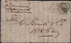 141634 1885 MAIL MANCHESTER TO VERA CRUZ, MEXICO WITH 4D GREEN (SG192).