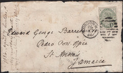141635 1886 MAIL LONDON TO ST ANNE'S, JAMAICA WITH 4D GREEN (SG192).