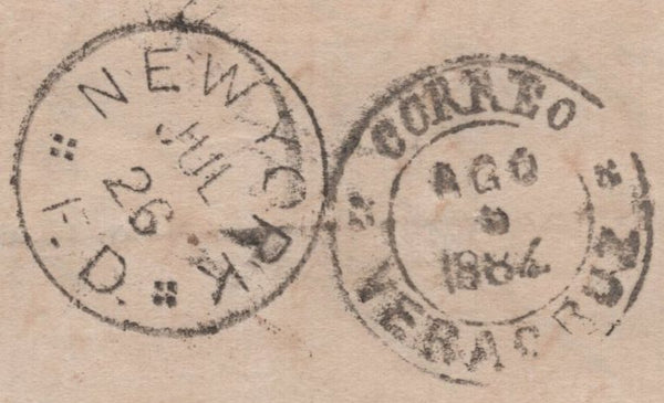 141642 1884 MAIL LONDON TO VERA CRUZ, MEXICO WITH 1D LILAC (SG172) AND 4D GREEN (SG192).