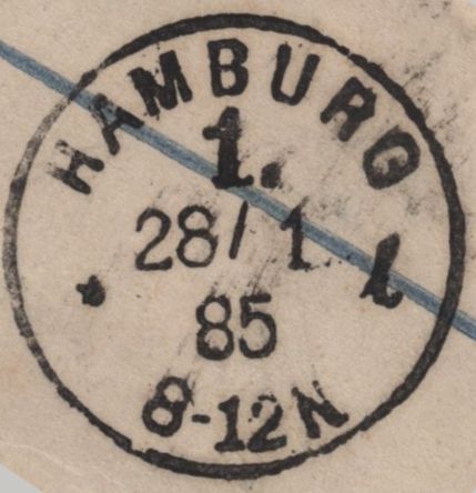 141643 1885 REGISTERED MAIL LONDON TO HAMBURG WITH 2½D LILAC (SG190) X 2 WITH 'LSW/BK' PERFIN.