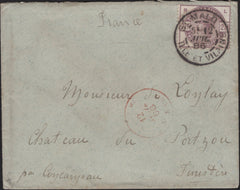 141645 1886 MAIL FROM ST MALO, FRANCE TO FINISTERE WITH GB 2½D LILAC (SG190) 'ST.MALO' CANCELLATION.