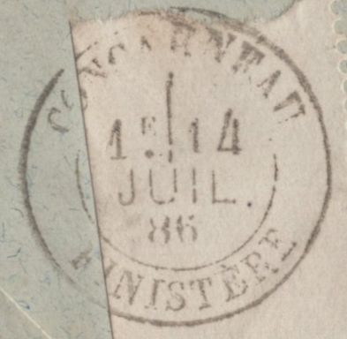 141645 1886 MAIL FROM ST MALO, FRANCE TO FINISTERE WITH GB 2½D LILAC (SG190) 'ST.MALO' CANCELLATION.