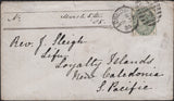 141649 THREE COVERS 1884/1885 FROM LONDON TO 'LIFU, LOYALTY ISLANDS, NEW CALEDONIA, S. PACIFIC' WITH 4D GREEN (SG192).