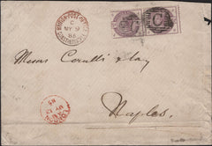 141654 1885 MAIL CONSTANTINOPLE TO NAPLES WITH PAIR 2½D LILAC (SG190).