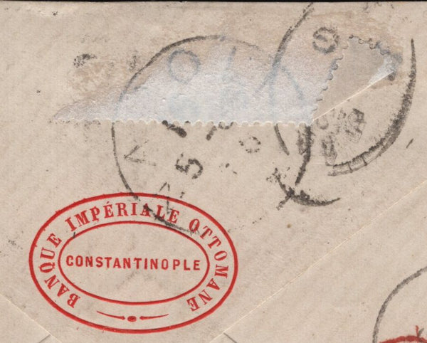 141654 1885 MAIL CONSTANTINOPLE TO NAPLES WITH PAIR 2½D LILAC (SG190).