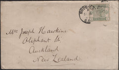 141655 1885 MAIL BROCKLEY, LONDON TO AUCKLAND, NEW ZEALAND WITH 6D GREEN (SG194).