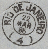 141657 1885 MAIL LONDON TO 'R.M.S. DERWENT, BRAZIL' WITH PAIR 6D GREEN (SG194).